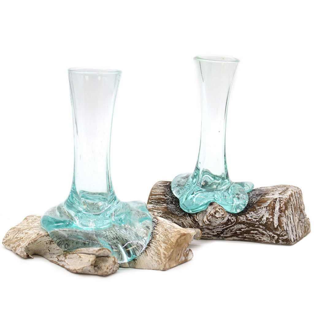 Vase en verre fusionné sur bois blanchi - Petit modèle
