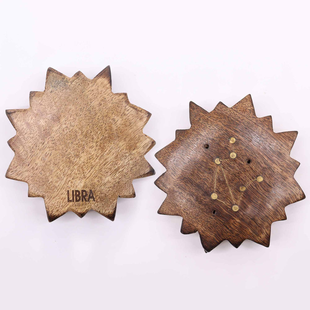 Brûleur d'encens en laiton gravé, signe du zodiaque - Soleil