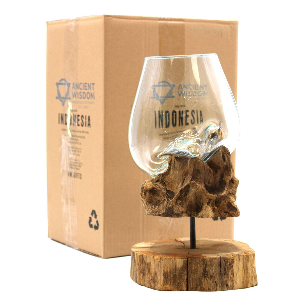 Bol en verre fusionné sur bois avec support - Grand bol