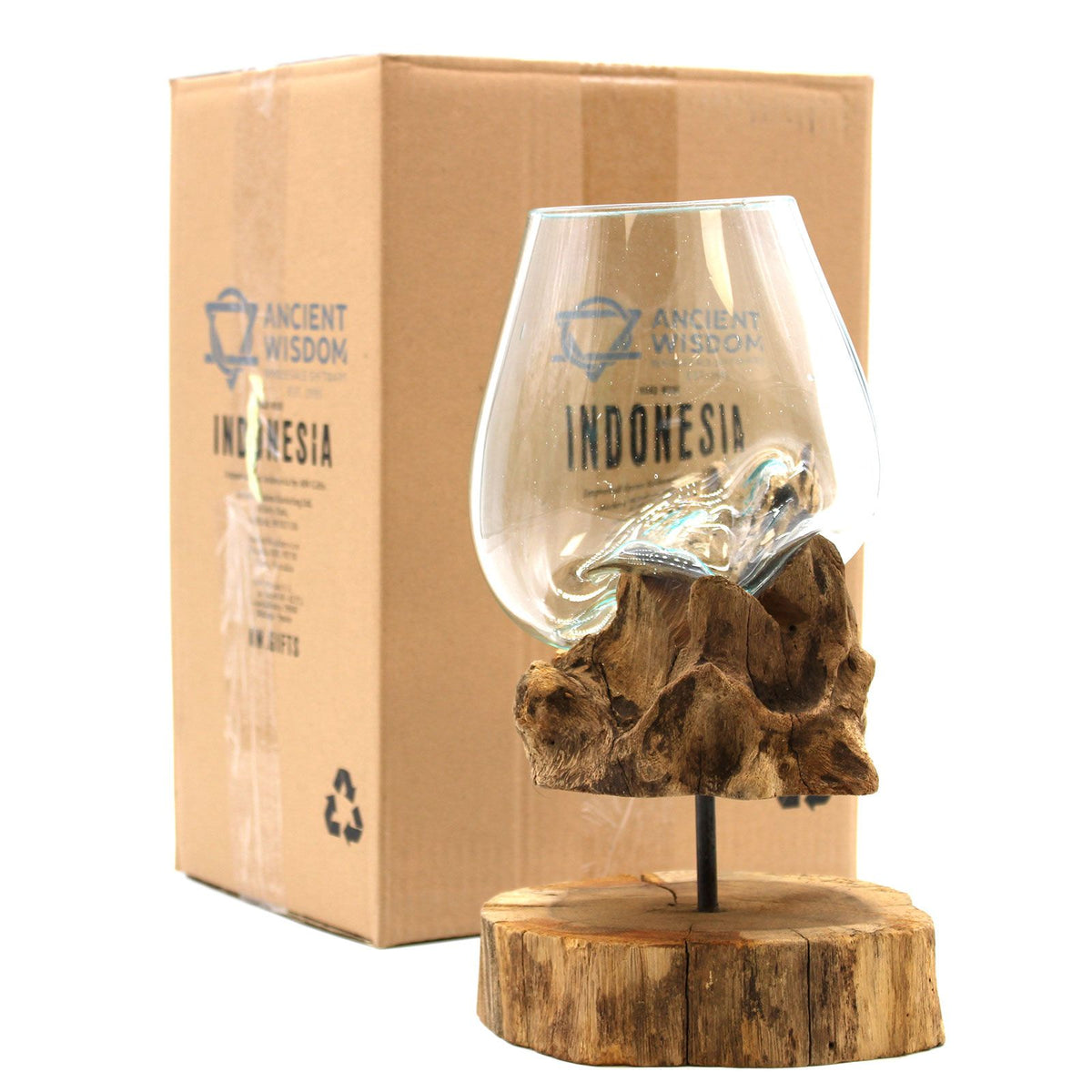 Bol en verre fusionné sur bois avec support - Grand bol