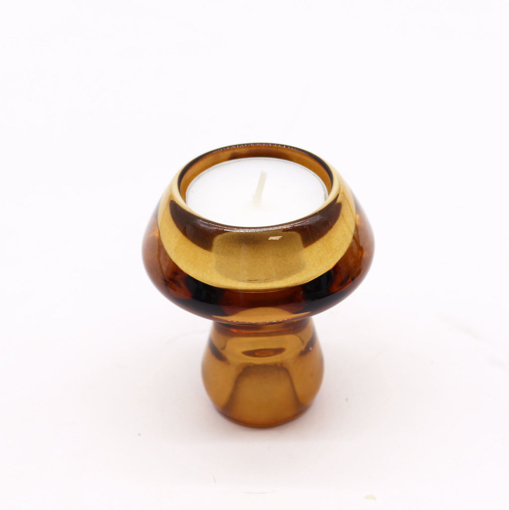 Bougeoir réversible en forme de champignon pour bougie de table/thé - Ambre antique