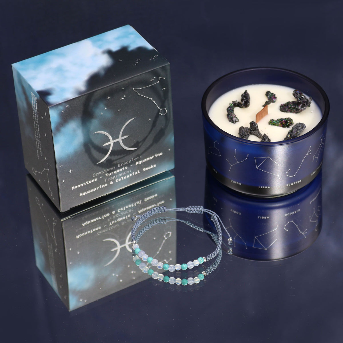 Bougie en cristal du zodiaque avec bracelet en pierre précieuse - Poissons