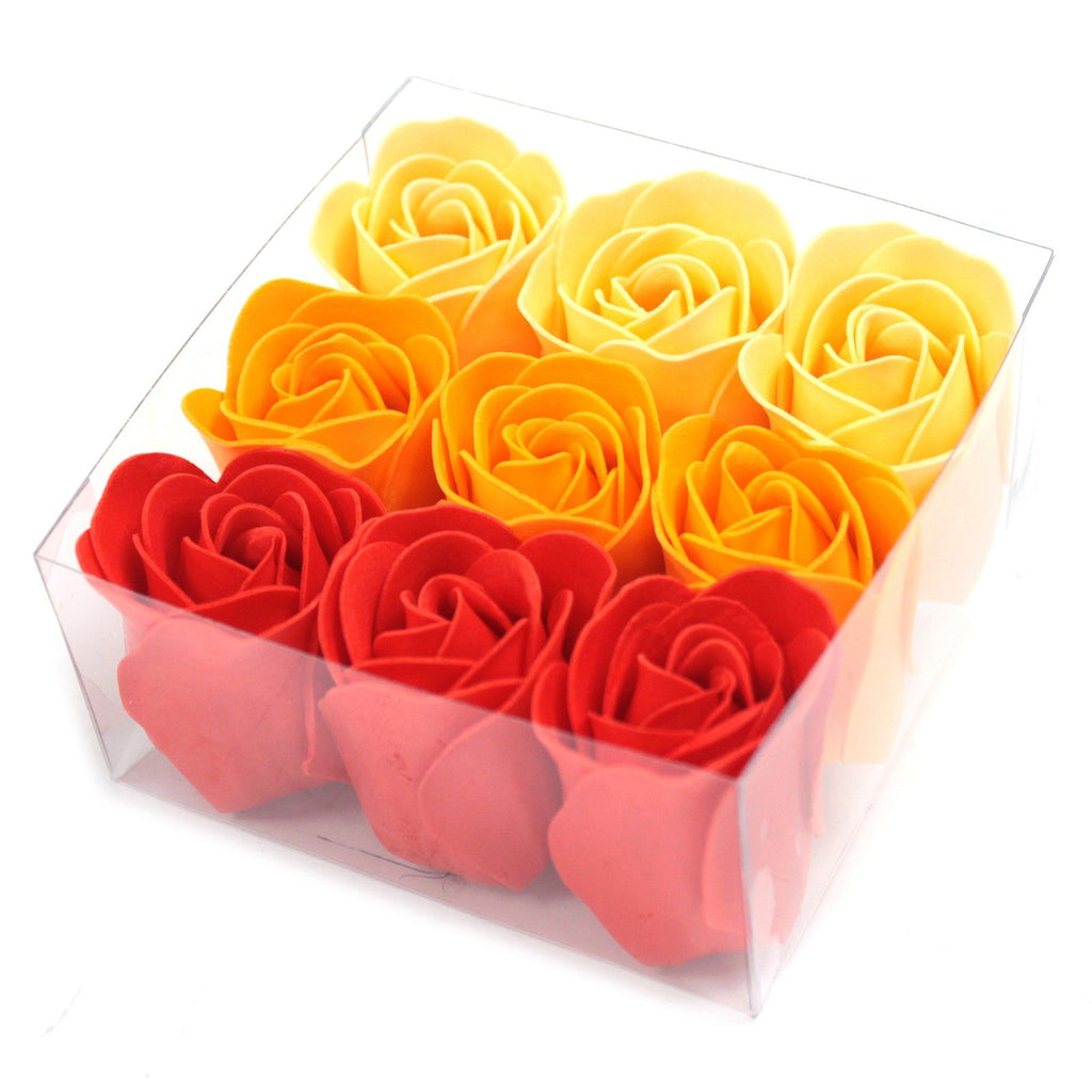 Lot de 9 fleurs en savon - Roses pêche
