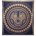 Couette double en coton + tenture murale - Hamsa - Bleu et or