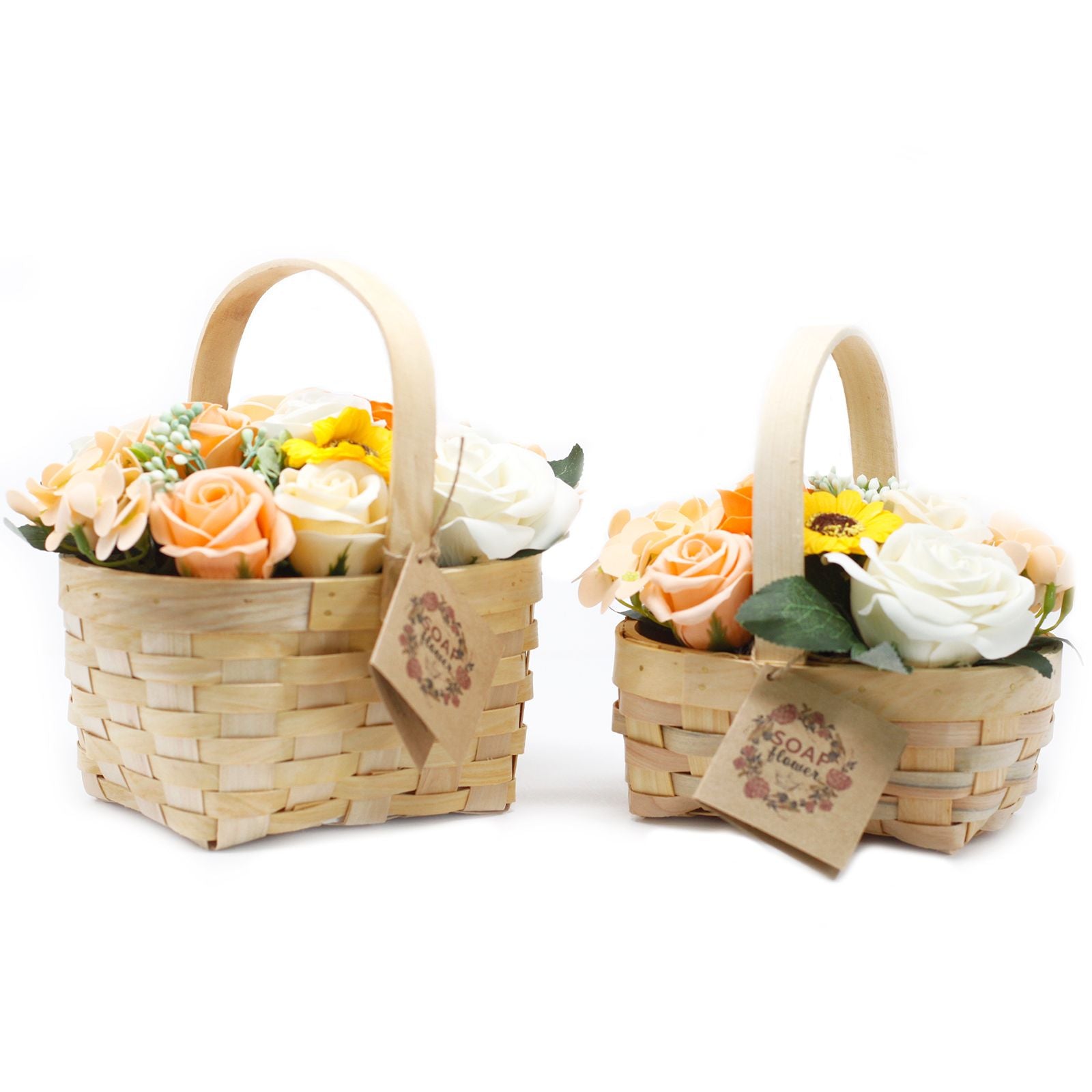 Bouquet en panier d'osier - orange moyen
