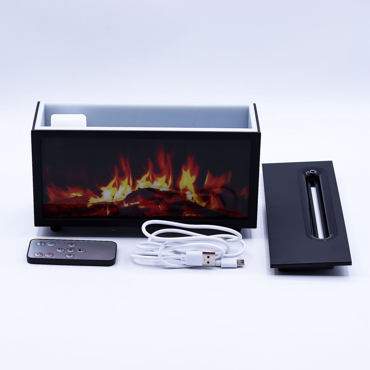 Diffuseur d'arômes avec effet flamme et chants d'oiseaux - USB noir - Couleurs changeantes