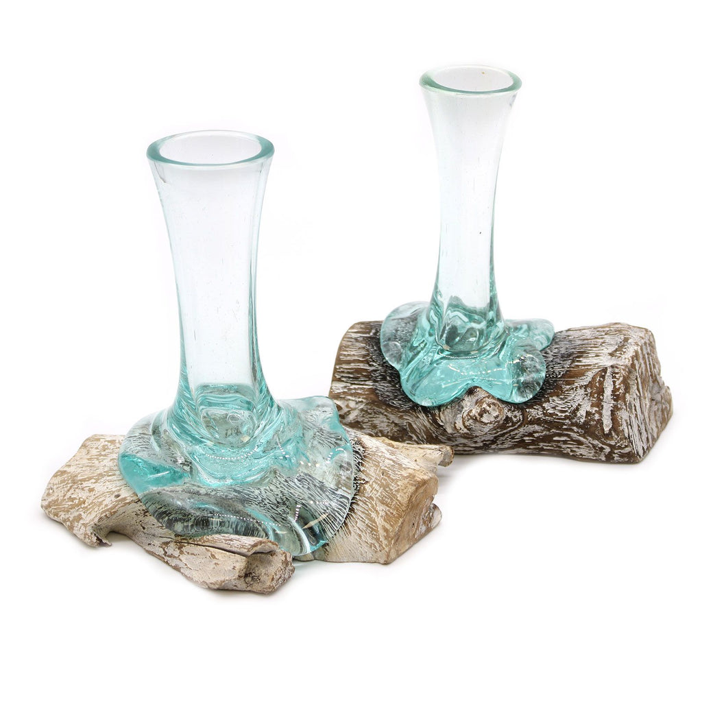 Vase en verre fusionné sur bois blanchi - Petit modèle