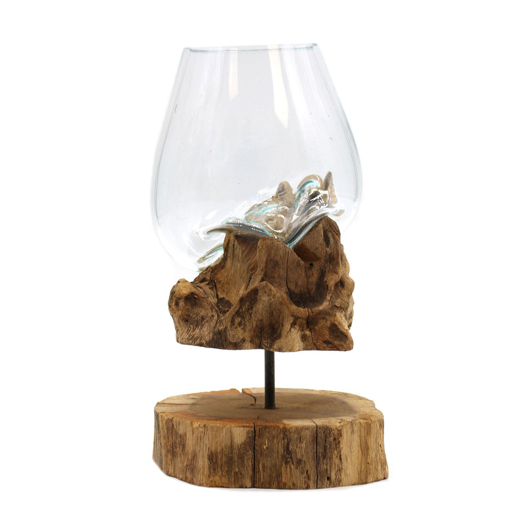 Bol en verre fusionné sur bois avec support - Grand bol
