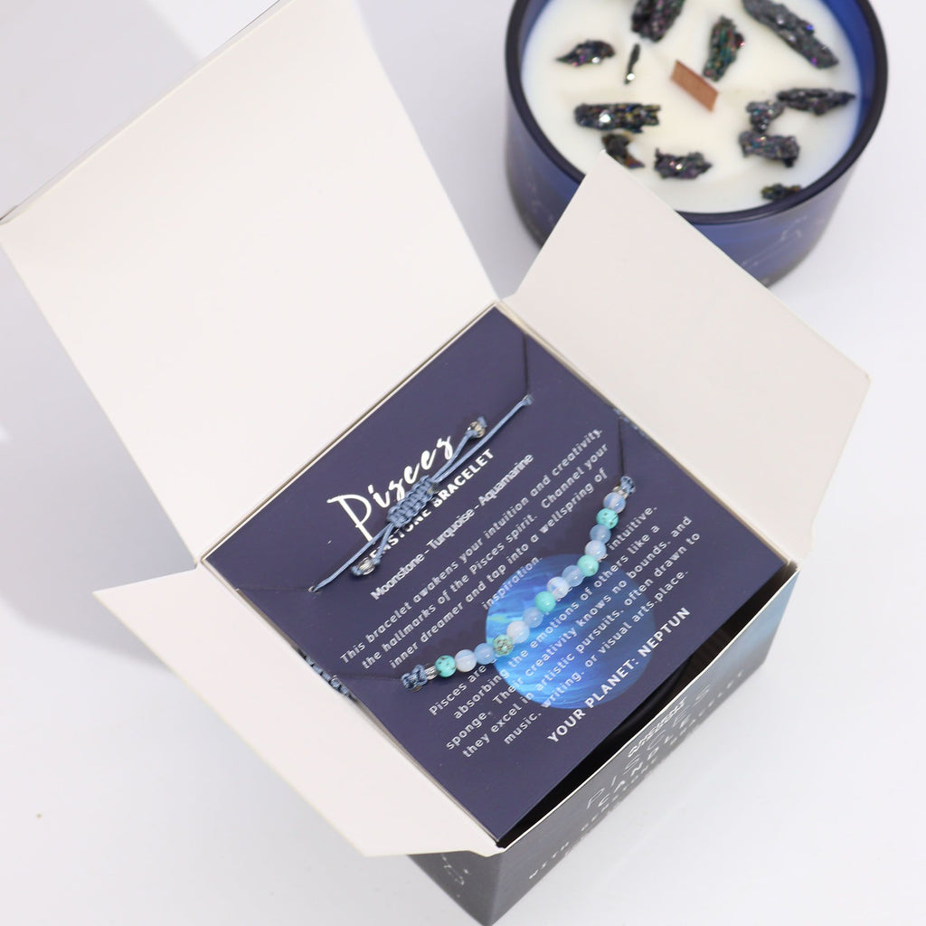 Bougie en cristal du zodiaque avec bracelet en pierre précieuse - Poissons