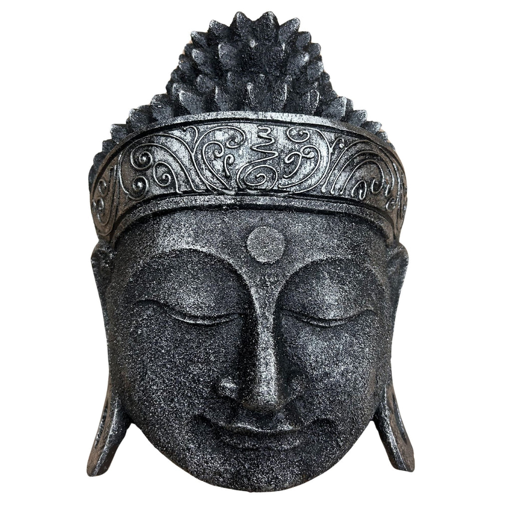 Tête de Bouddha décorative - 25 cm - Argent brillant