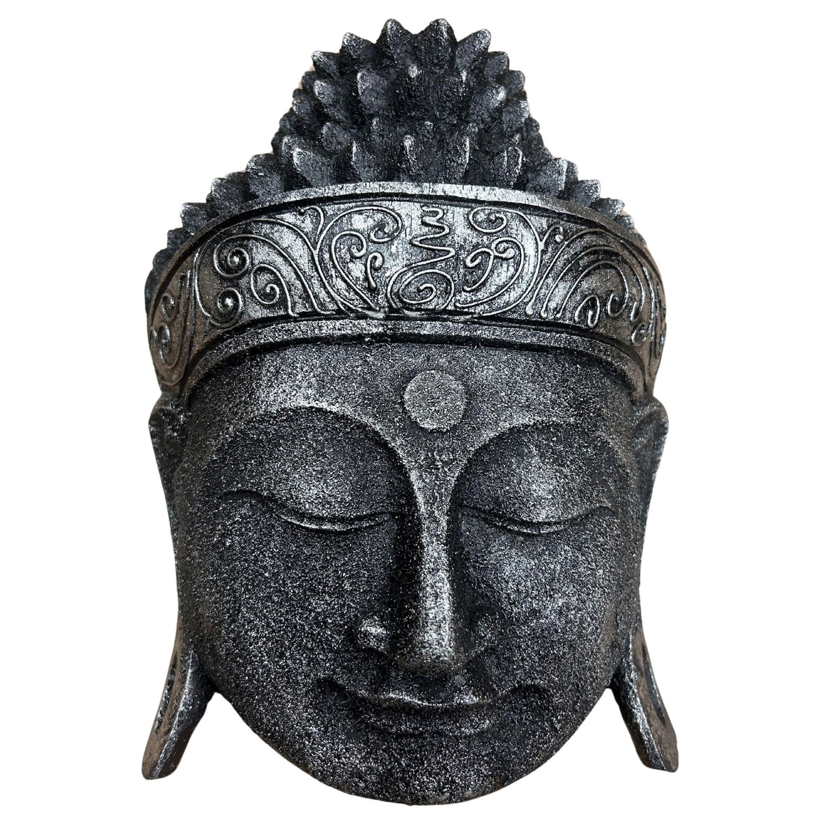 Tête de Bouddha décorative - 25 cm - Argent brillant