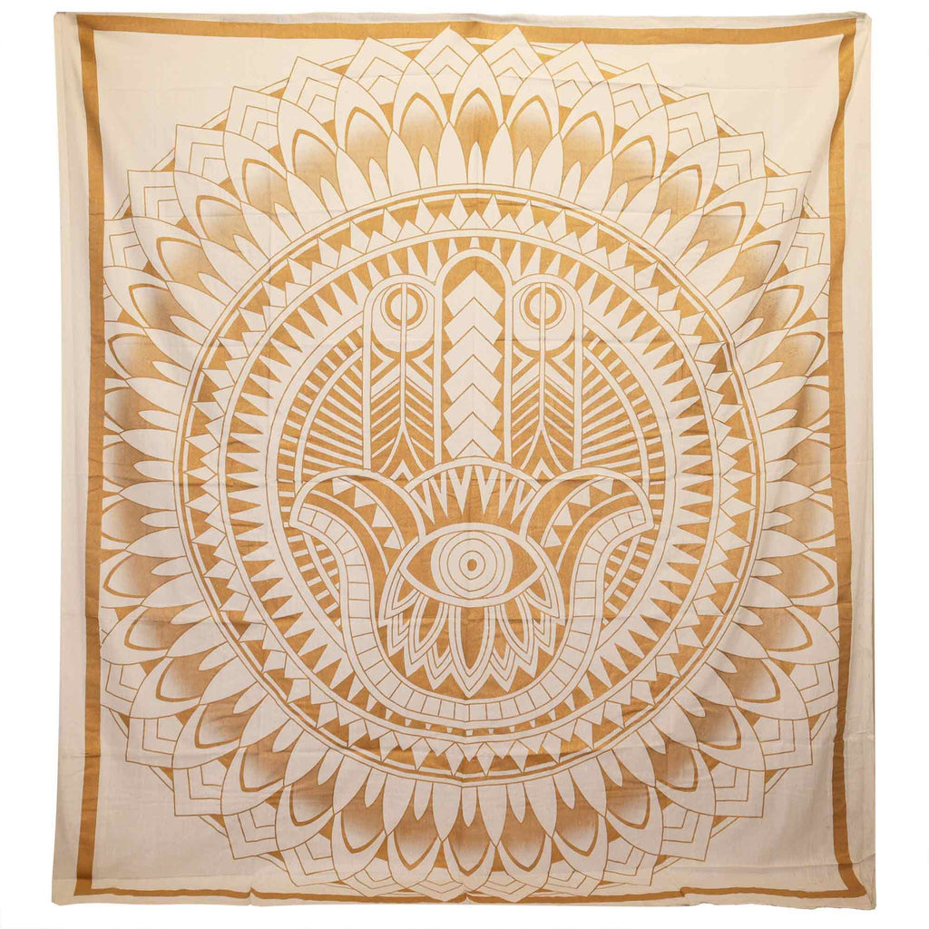 Couette double en coton + tenture murale - Hamsa - Or blanc
