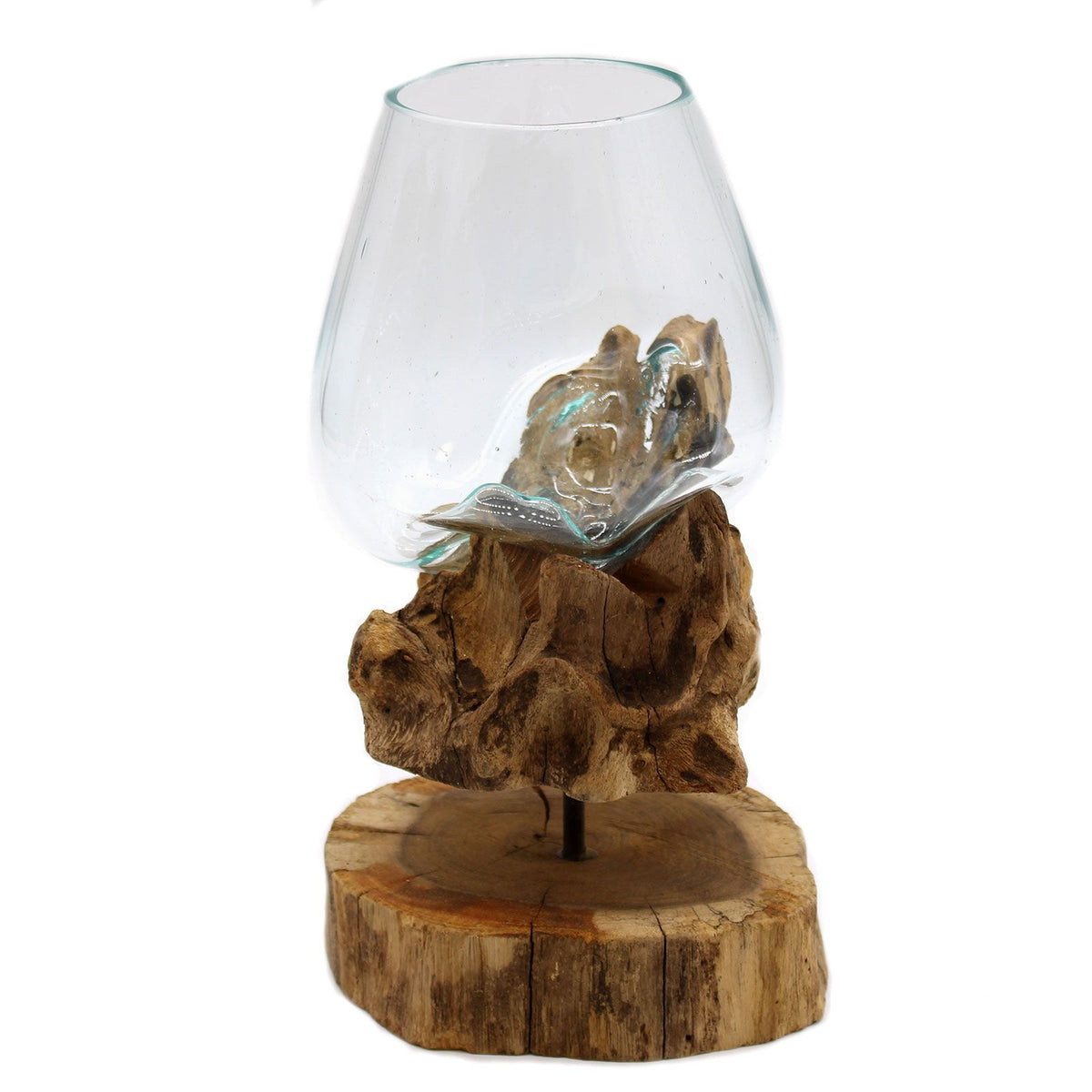 Bol en verre fusionné sur bois avec support - Grand bol
