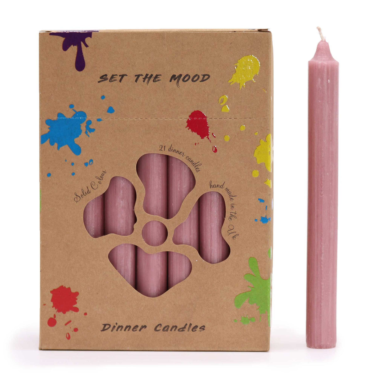 Ensemble de 21 bougies de table unies - Rose rustique