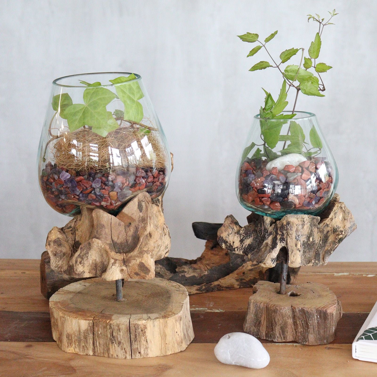 Bol en verre fusionné sur bois avec support - Grand bol