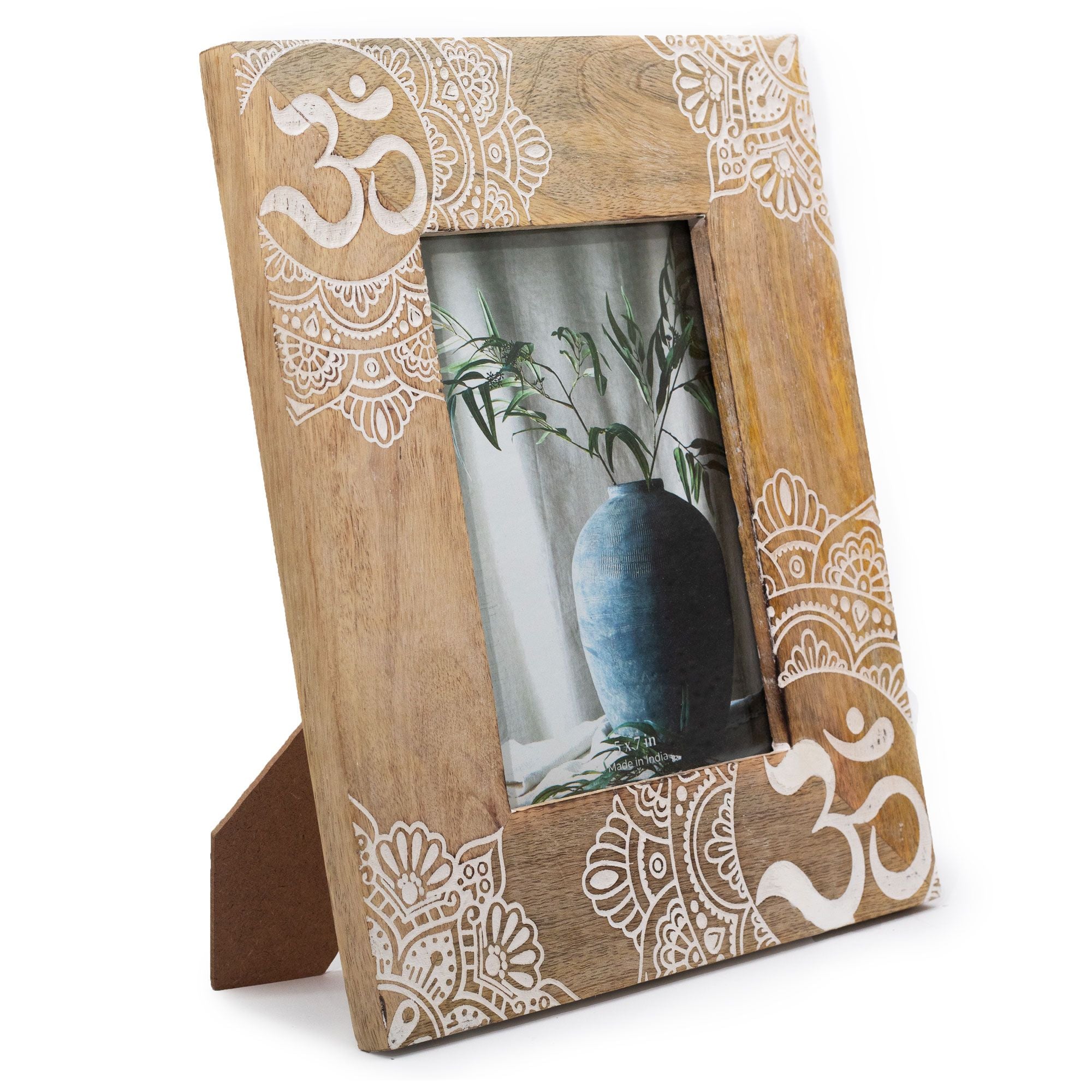 Grand cadre en bois de manguier (pour 13 x 18 cm) 28 x 23 x 2 cm - Mandala blanc