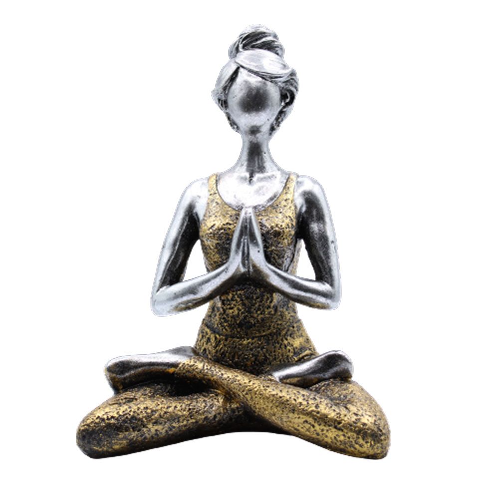 Figurine de femme pratiquant le yoga - Argent et or 24 cm