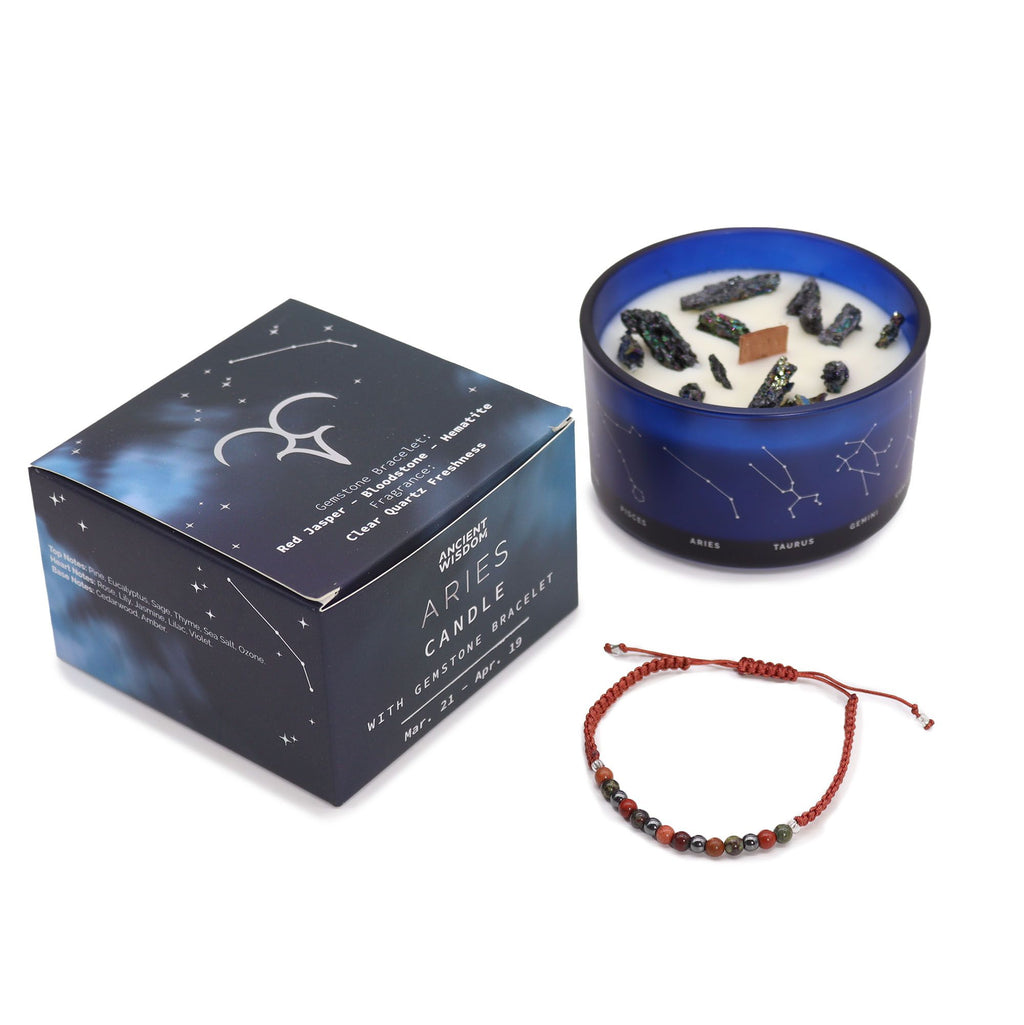 Bougie en cristal du zodiaque avec bracelet en pierre précieuse - Bélier