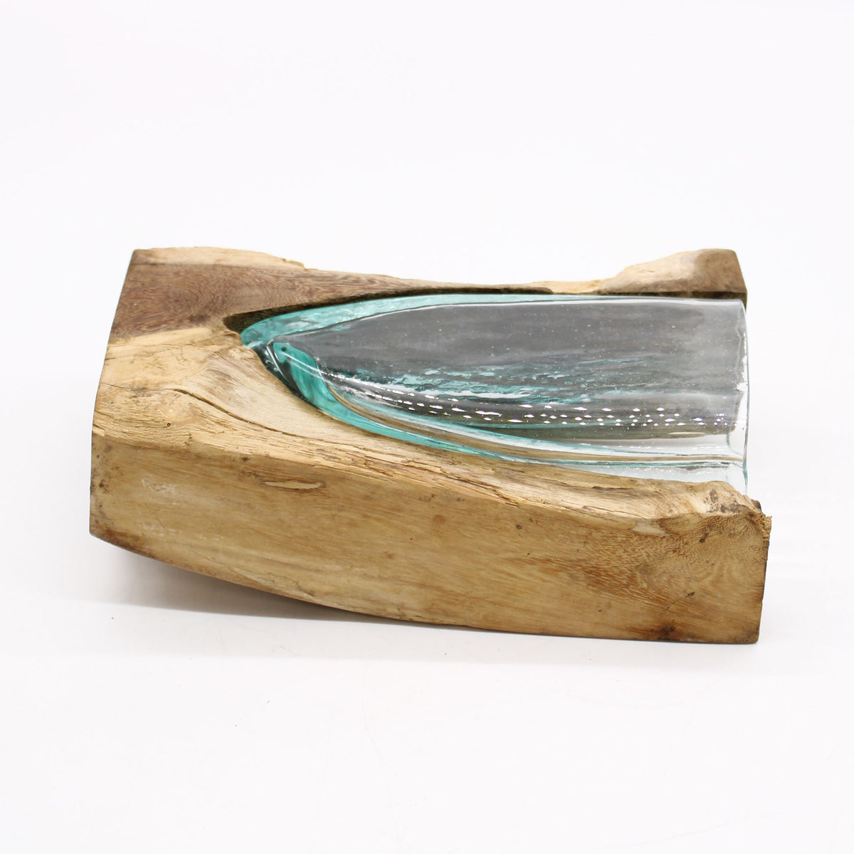 Vase artistique en forme de V, réalisé en verre fusionné sur bois