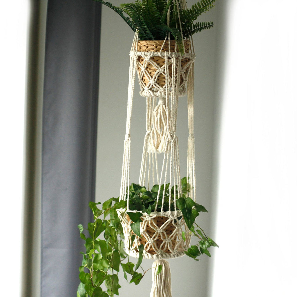 Jardinière en macramé double