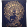 Couette double en coton + tenture murale - Bouddha - Bleu et or