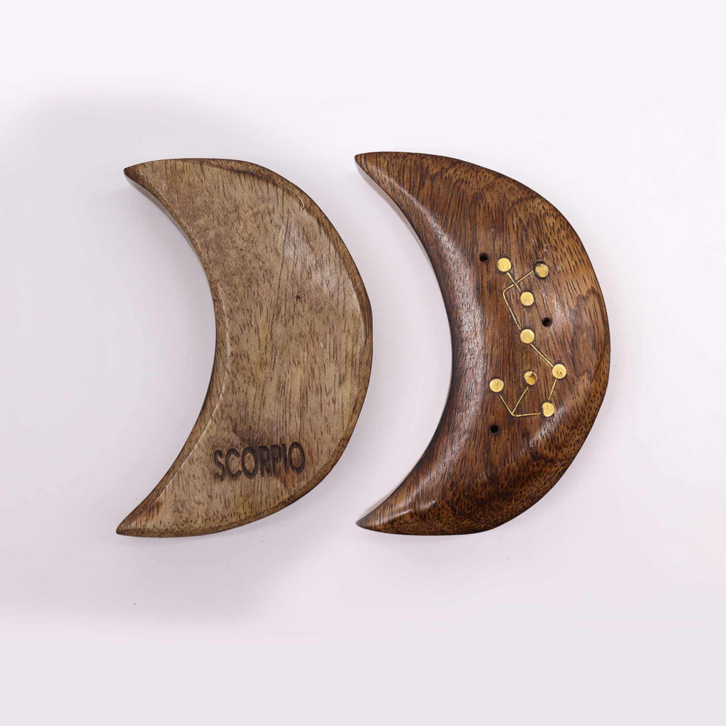 Brûleur d'encens en laiton gravé, signe du zodiaque - Lune