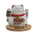 Chat porte-bonheur solaire avec socle en bois - Mobile rose
