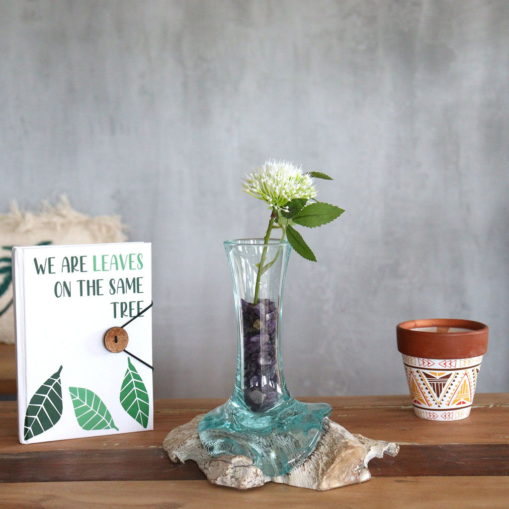 Vase en verre fusionné sur bois blanchi - Petit modèle