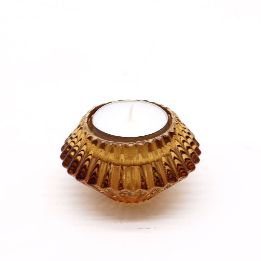 Bougeoir réversible à motif floral pour bougie de table/thé - Ambre