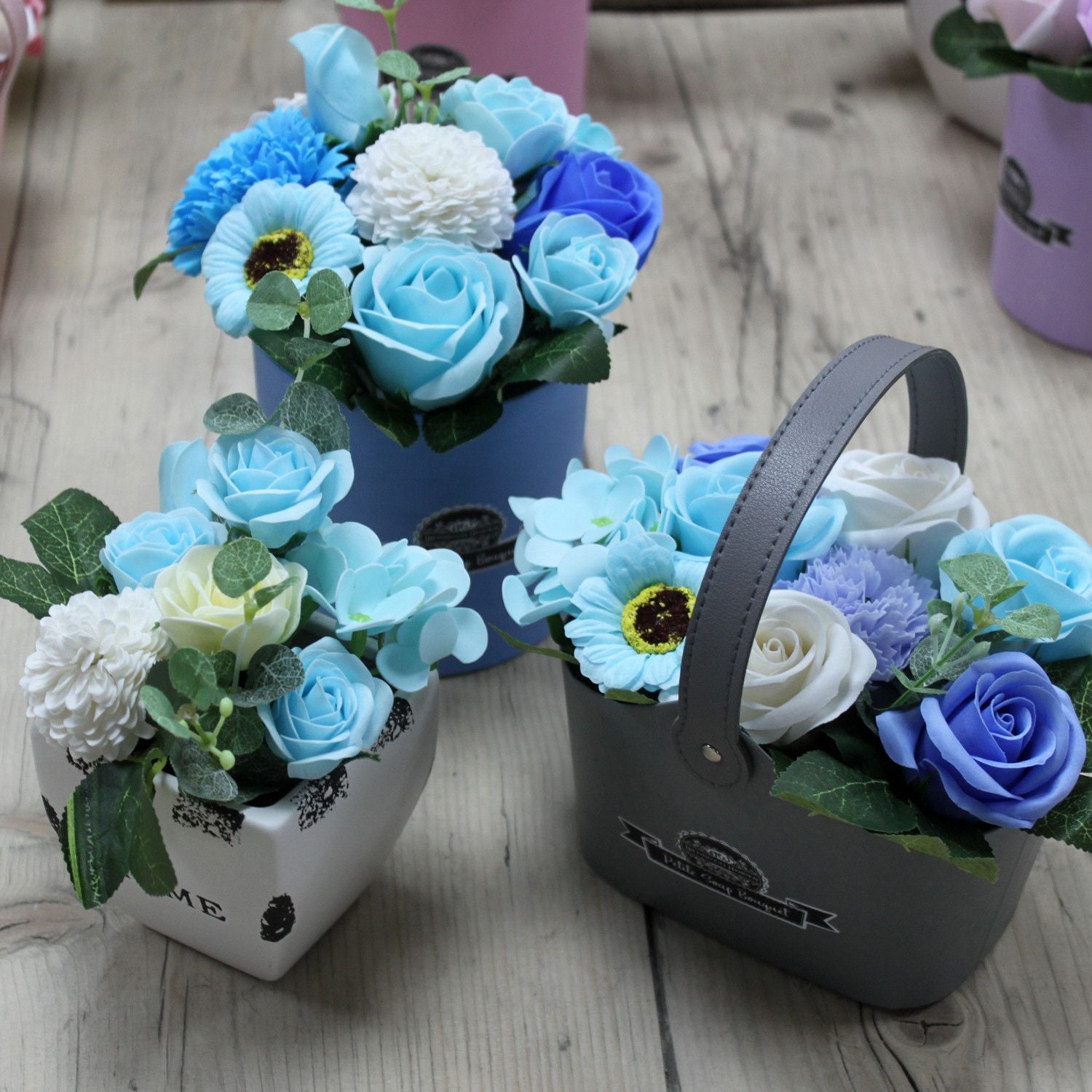 Petit bouquet en panier - Blues apaisant