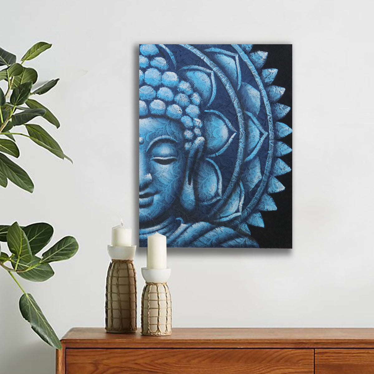Mandala Bouddha bleu moyen 60x80cm