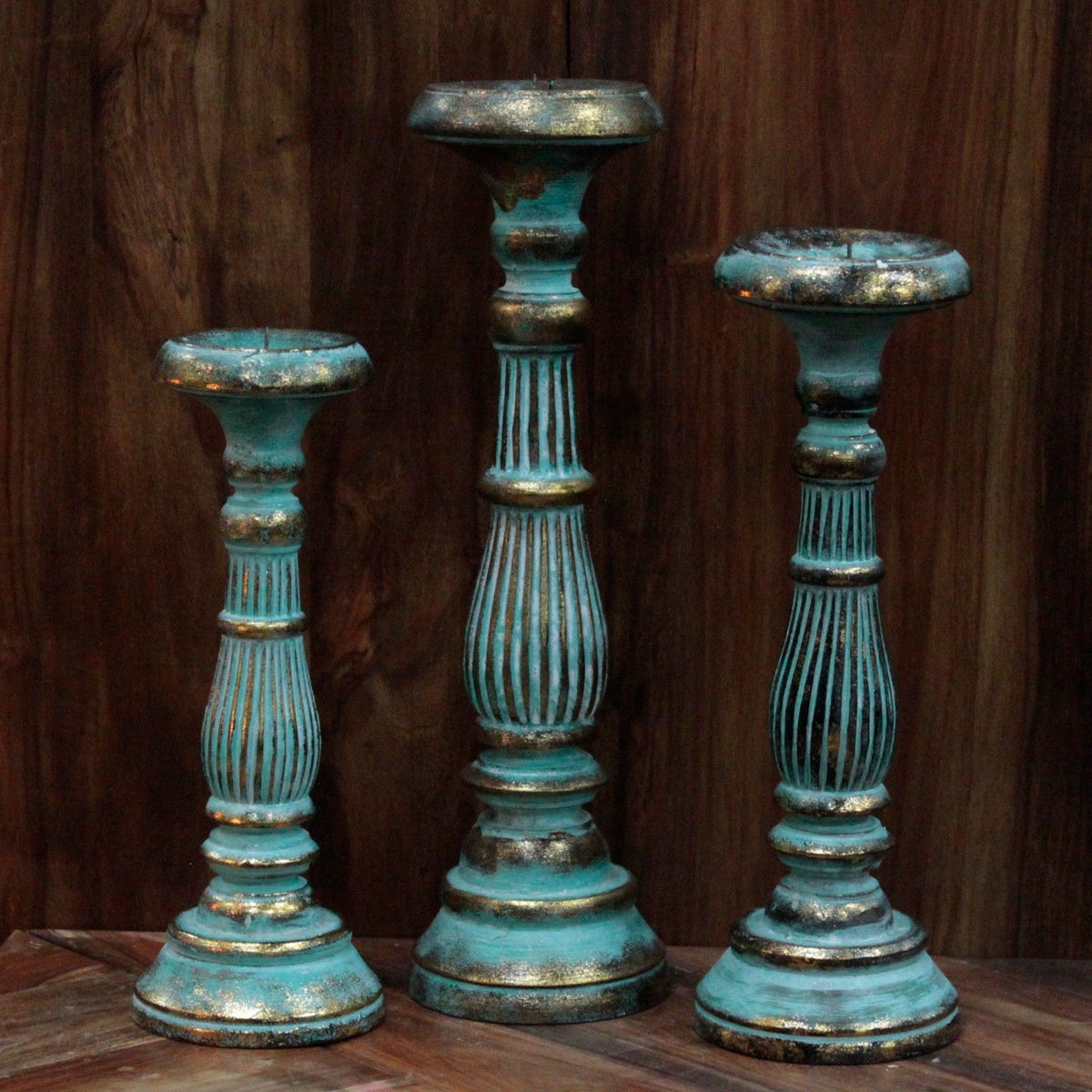 Grand bougeoir - Turquoise et or