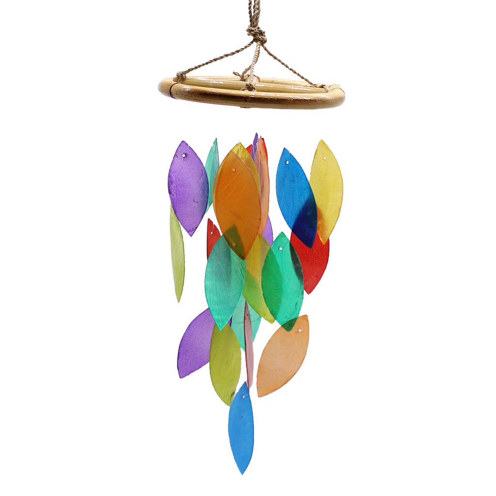 Carillon éolien en bois - Feuilles arc-en-ciel et bambou
