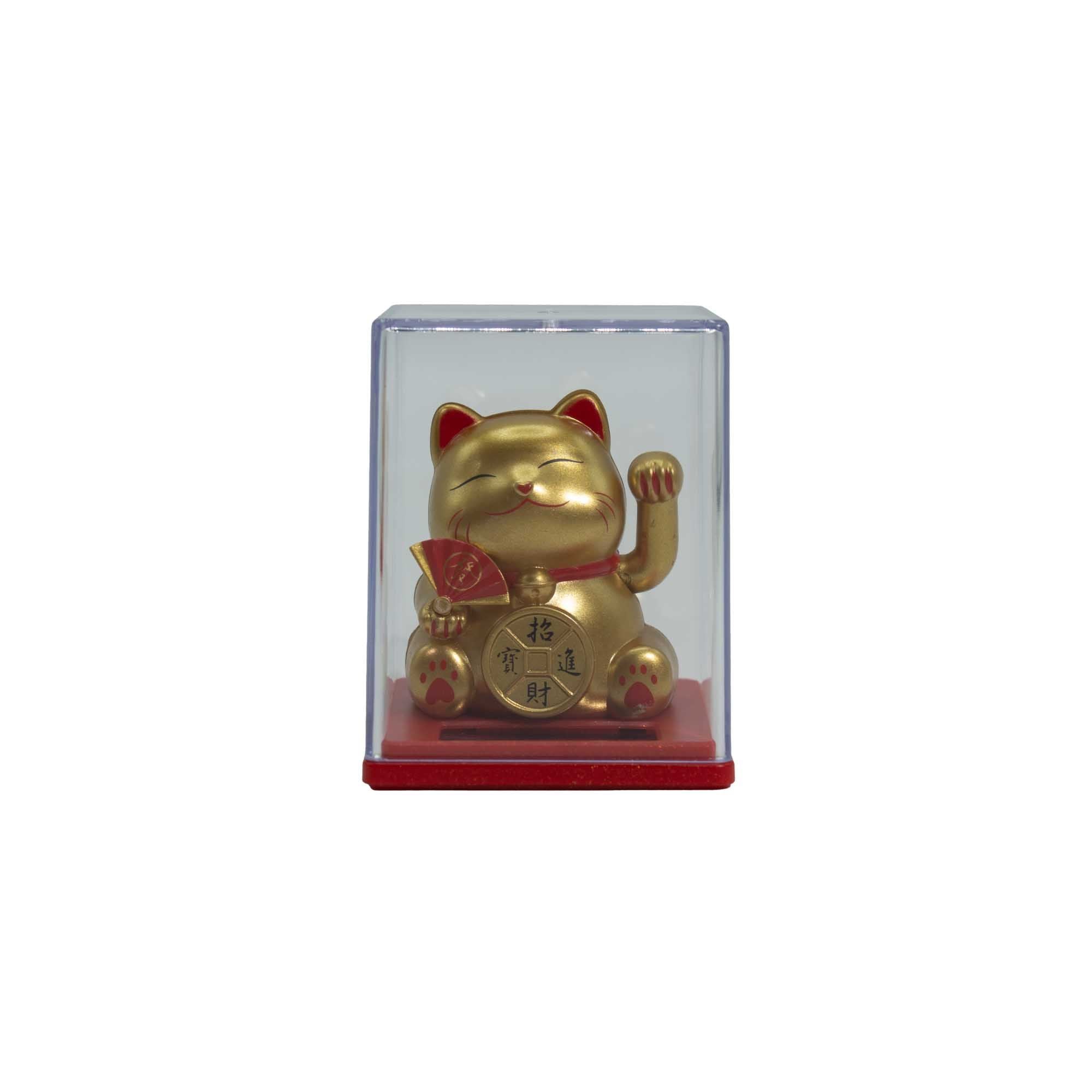 Chat porte-bonheur miniature solaire en boîte - Or