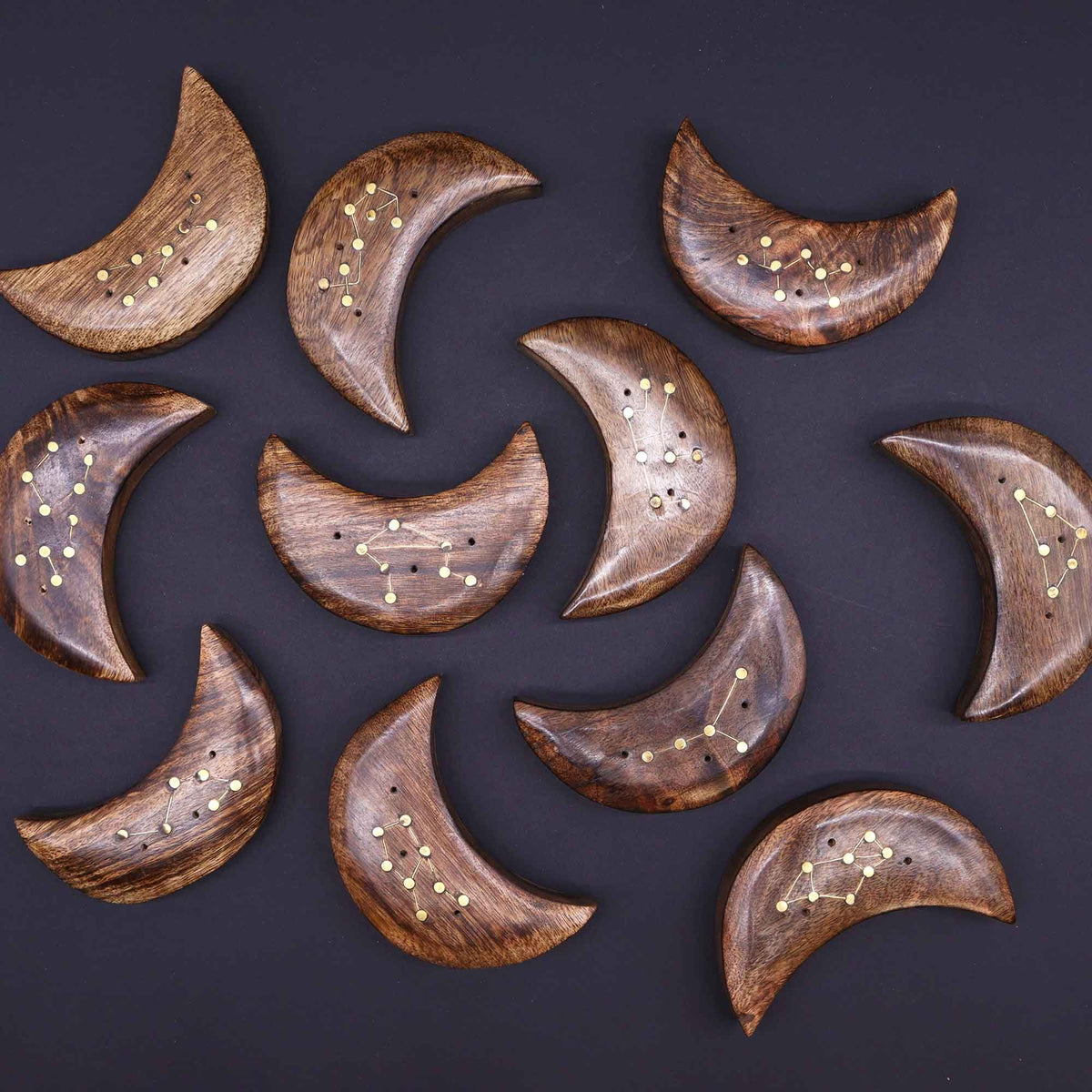 Brûleur d'encens en laiton gravé, signe du zodiaque - Lune