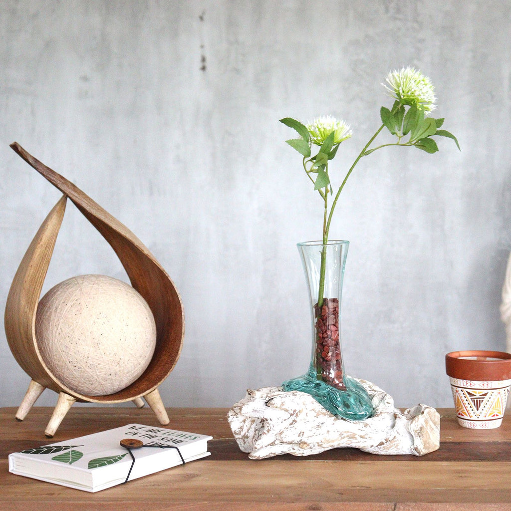 Vase en verre fusionné sur bois blanchi - Petit modèle
