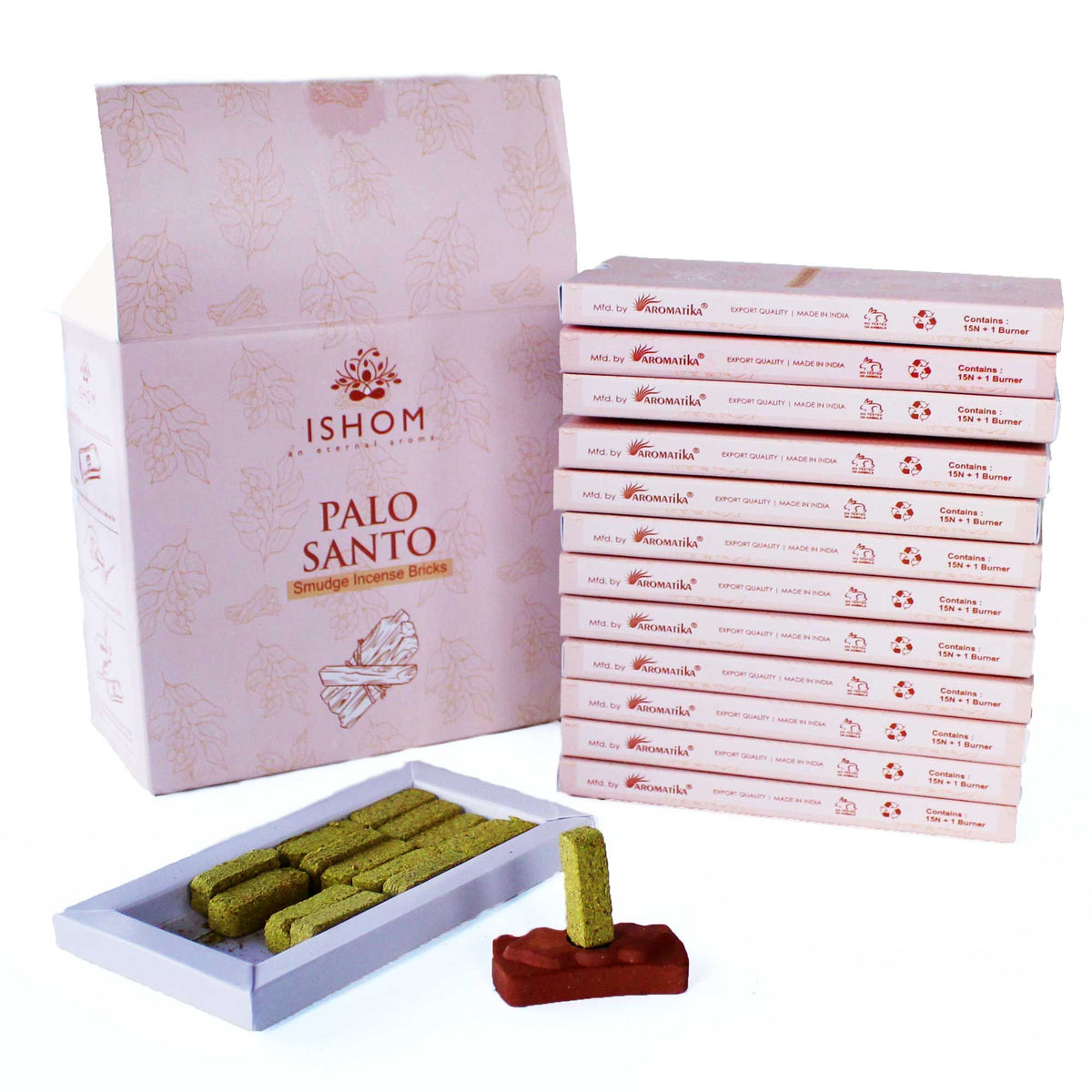 Lot de 15 briques d'encens naturelles et brûleur - Palo Santo