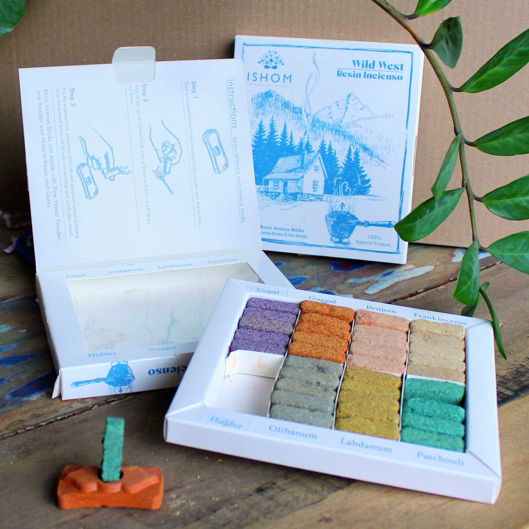 Coffret de présentation de 70 briquettes d'encens et brûleur - Far West