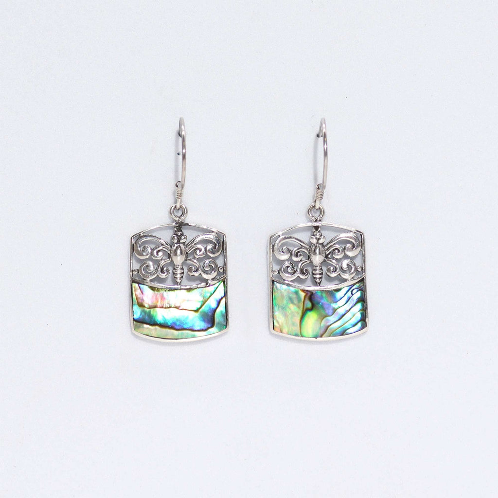 Boucles d'oreilles en coquillage et argent - Libellule - Ormeau