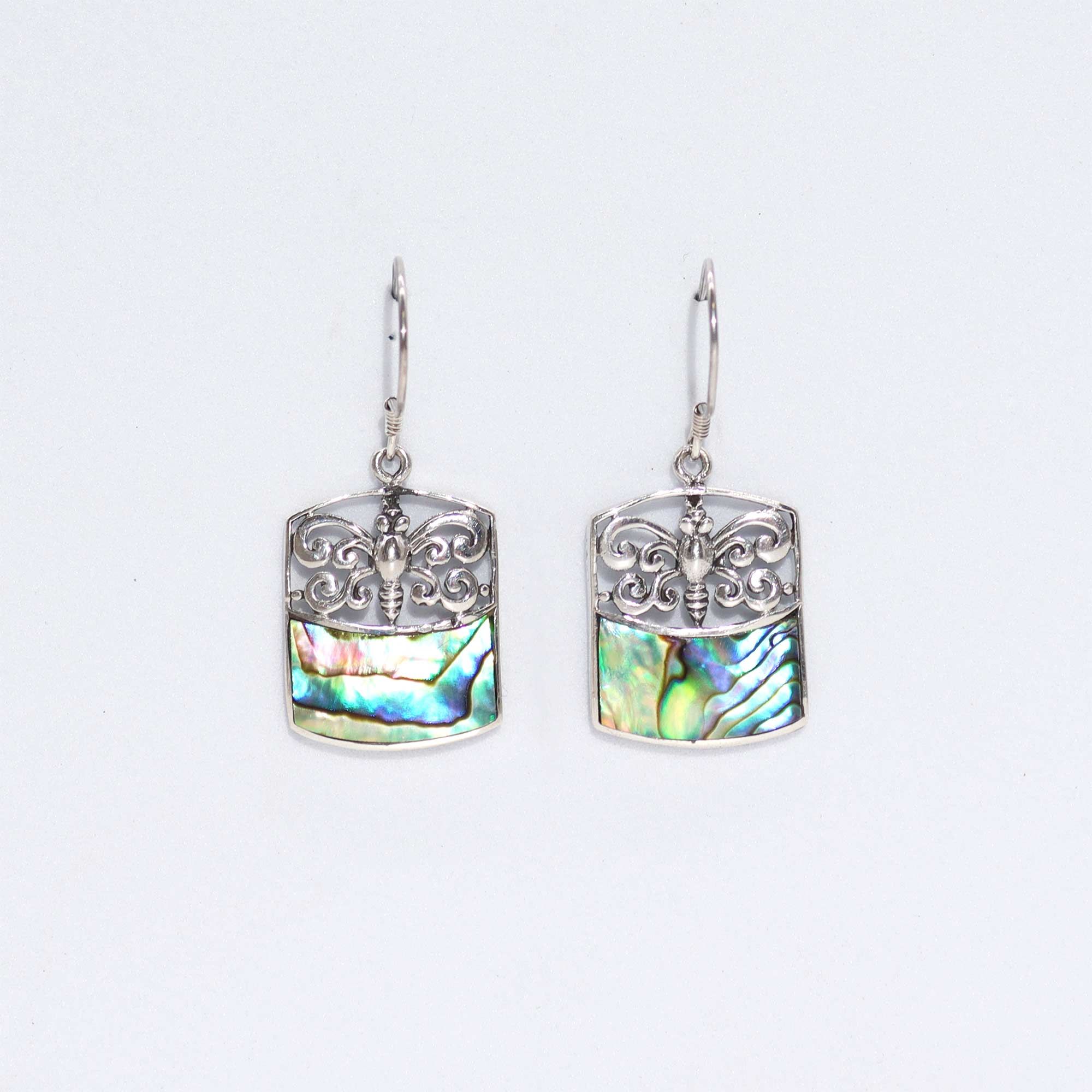 Boucles d'oreilles en coquillage et argent - Libellule - Ormeau