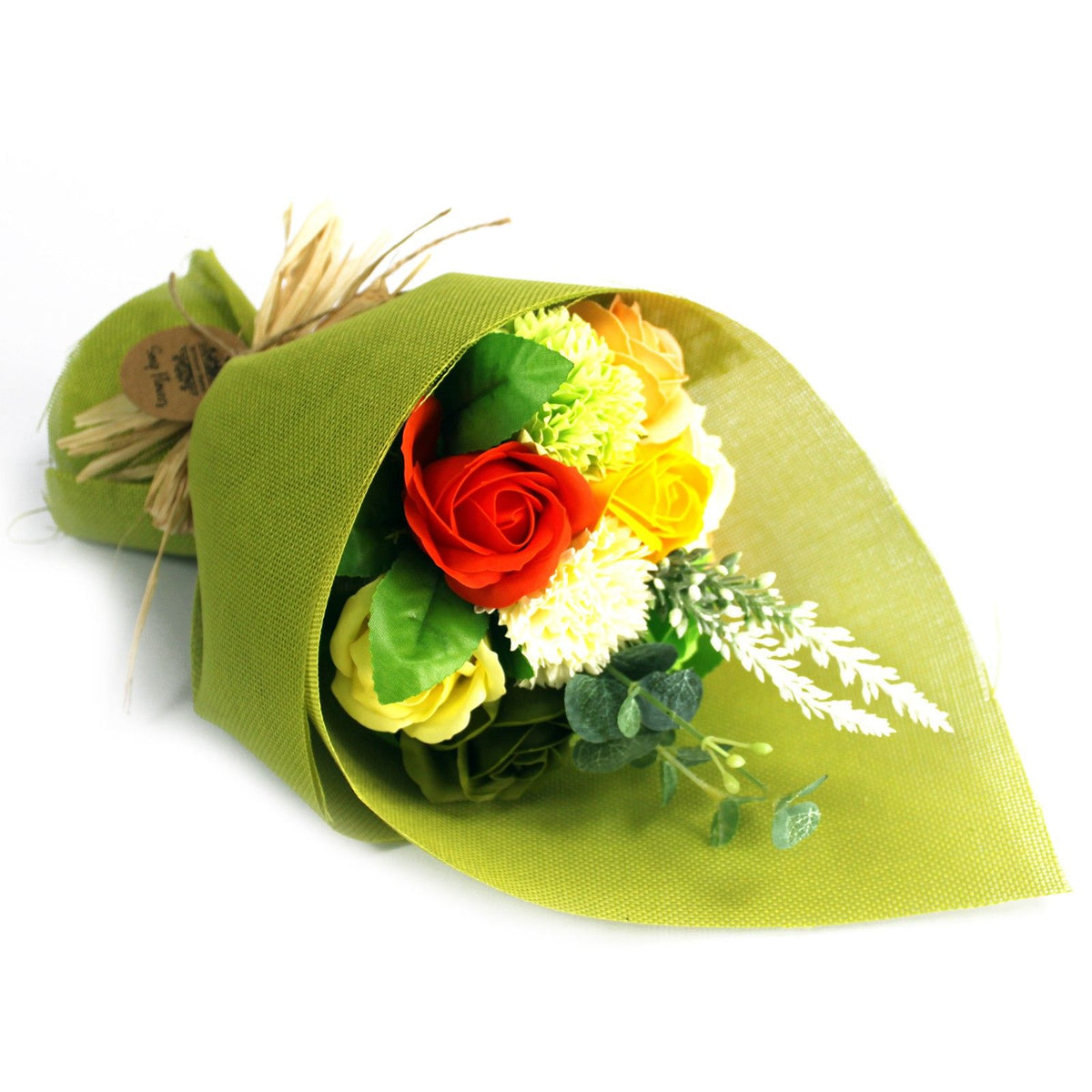 Bouquet de fleurs de savon - vert et jaune