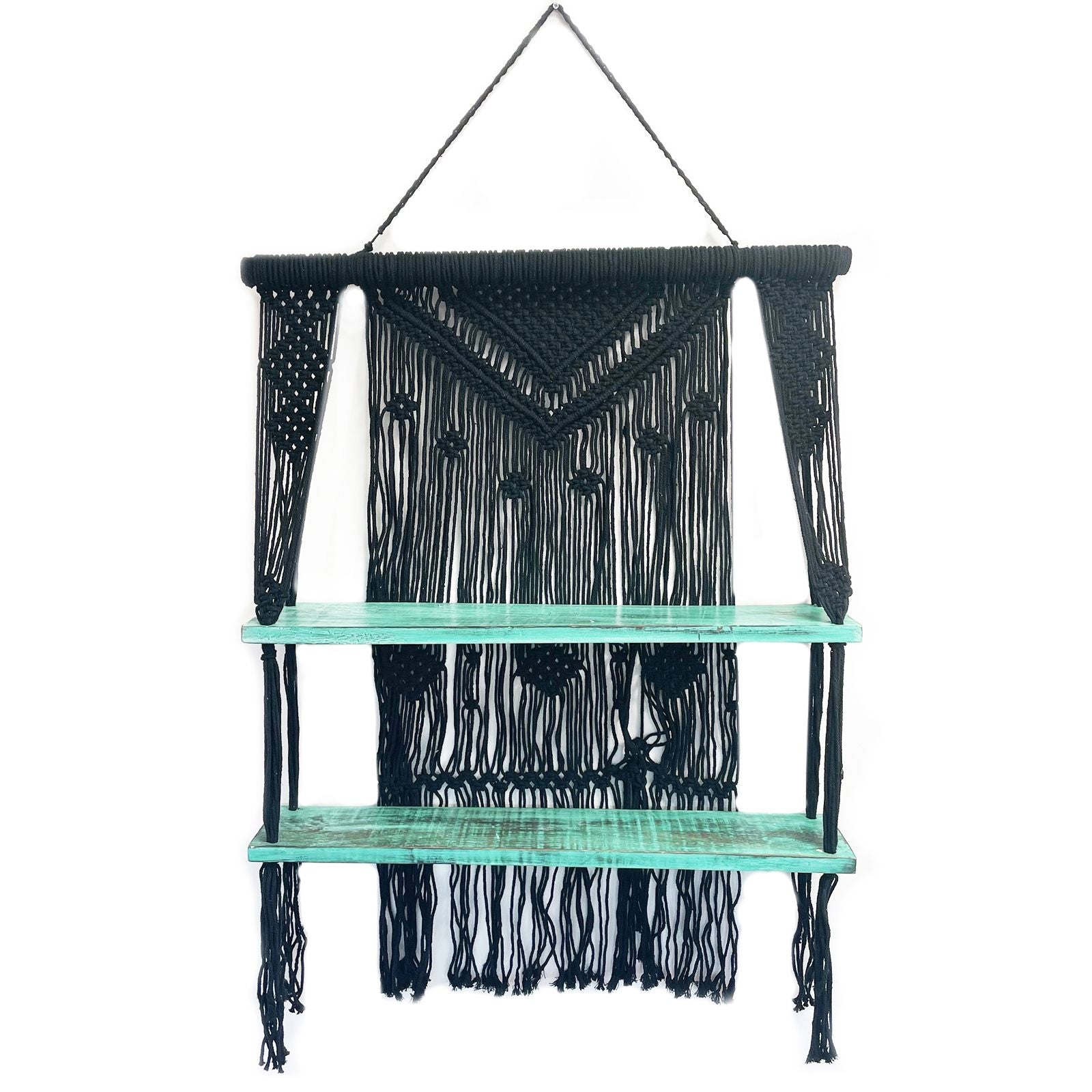 Étagères suspendues en macramé noir - Turquoise