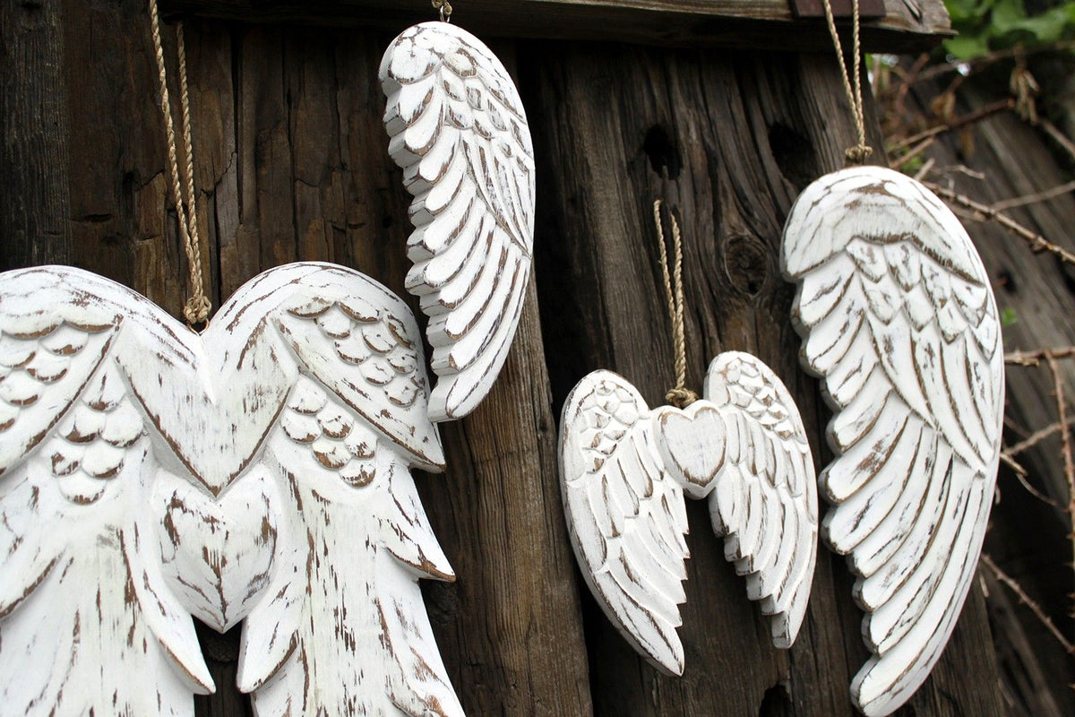 Aile d'ange double et cœur faits main - 24 cm
