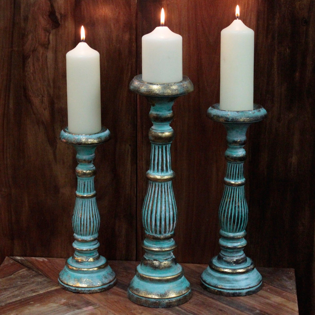 Grand bougeoir - Turquoise et or