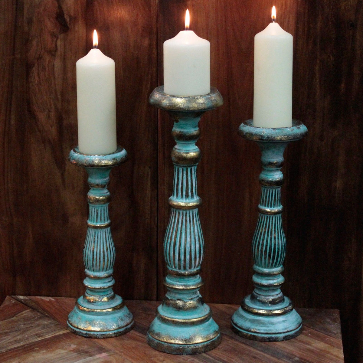 Grand bougeoir - Turquoise et or