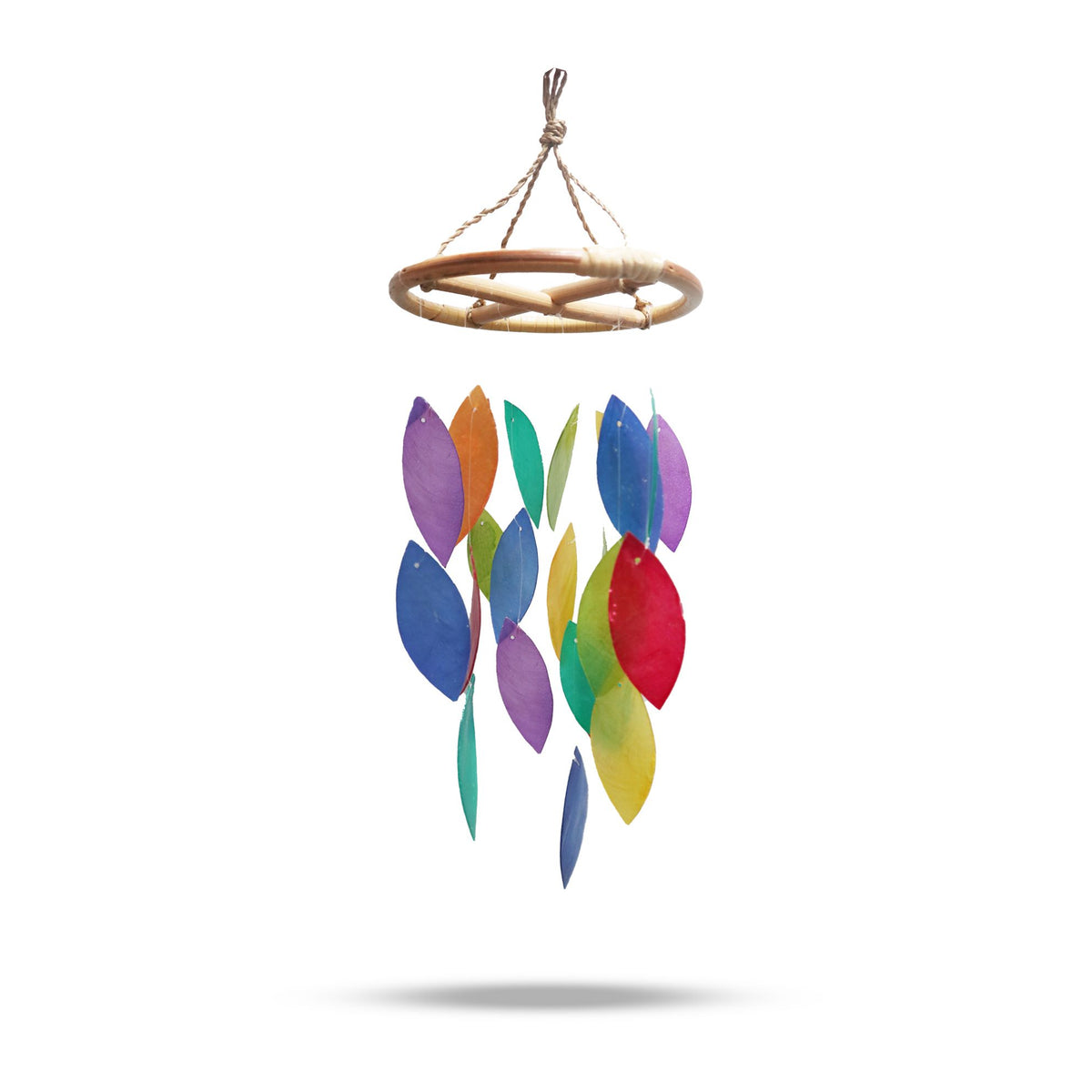 Carillon éolien en bois - Feuilles arc-en-ciel et bambou