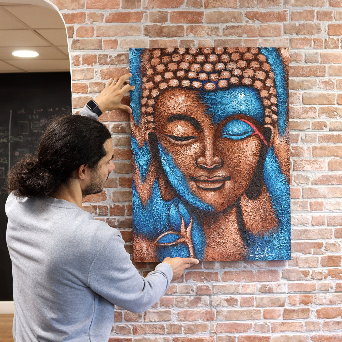 Tableau de Bouddha - Fleur en argent et or rose
