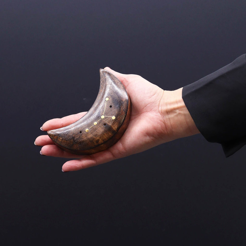 Brûleur d'encens en laiton gravé, signe du zodiaque - Lune