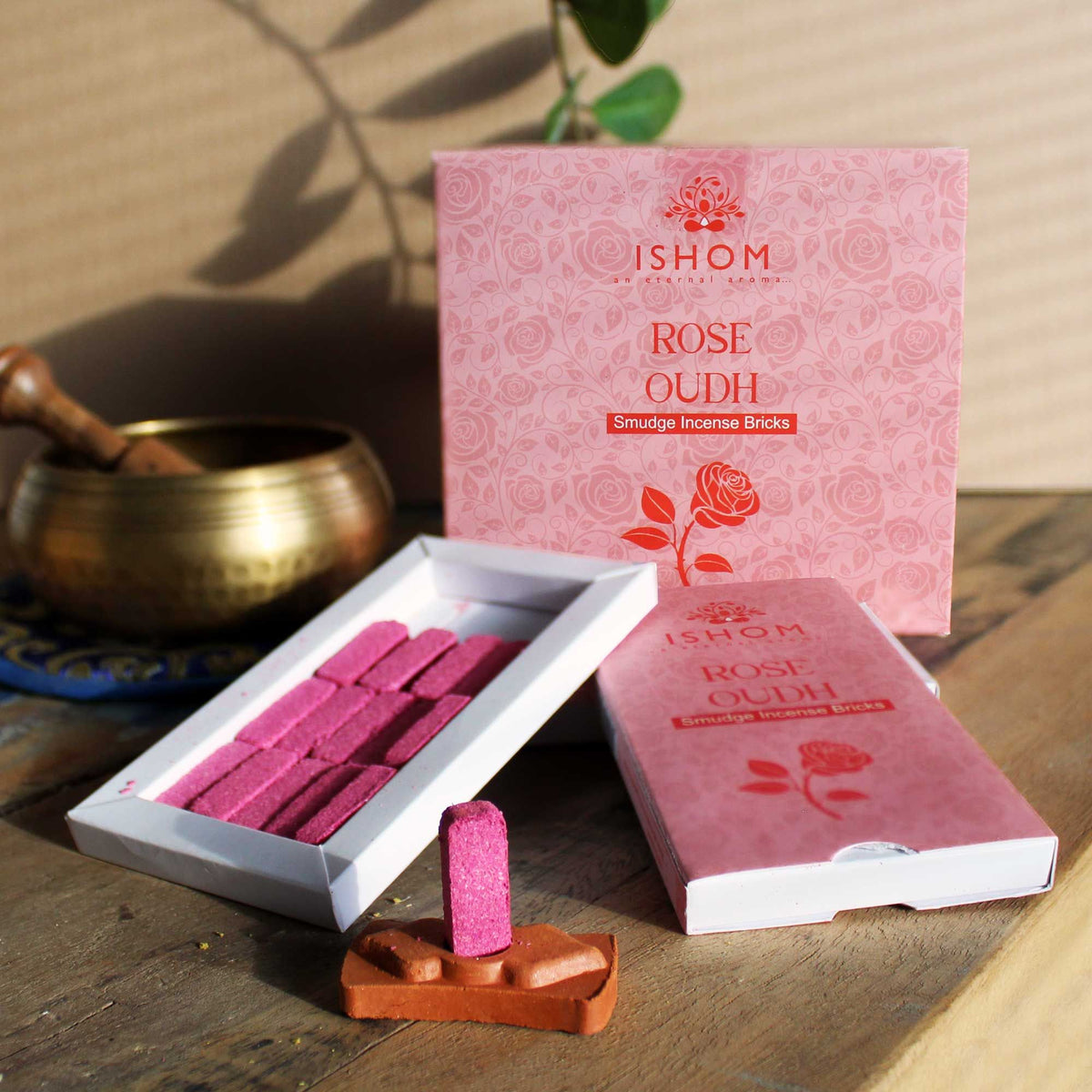 Lot de 15 briquettes d'encens naturelles et brûleur - Bois de rose