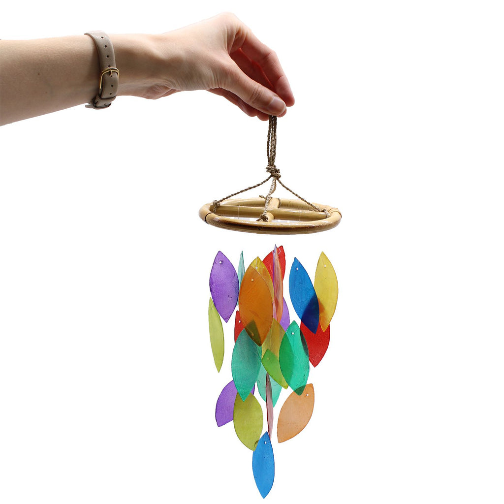Carillon éolien en bois - Feuilles arc-en-ciel et bambou